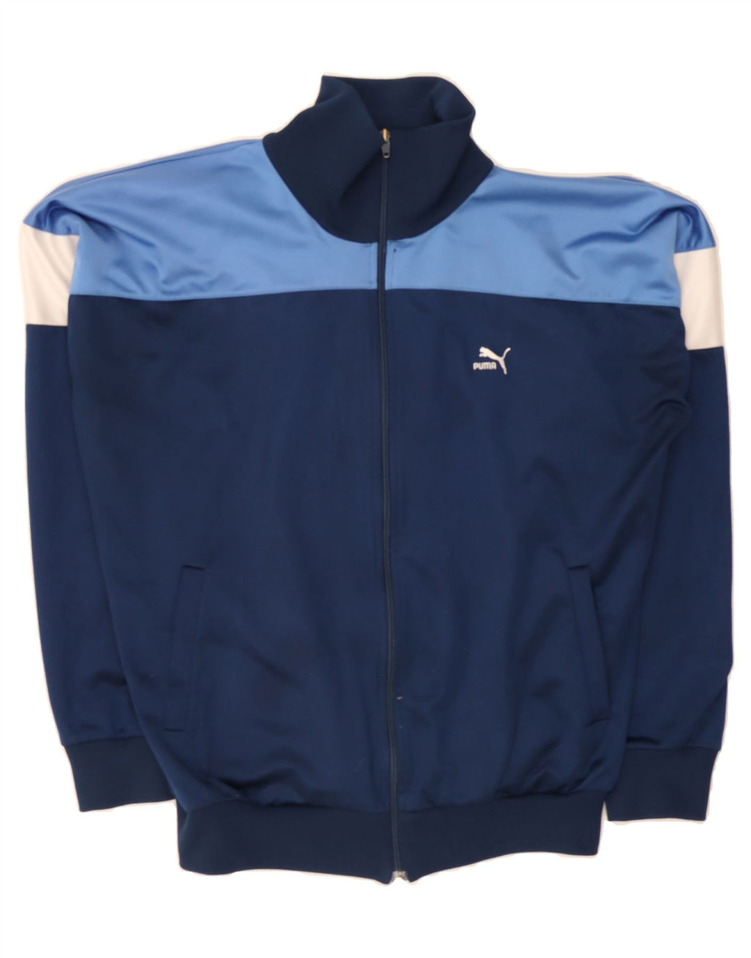 PUMA Mens Tracksuit Top Jacket XL Navy Blue Colourblock Polyester Vintage Puma and Second-Hand Puma from Messina Hembry 