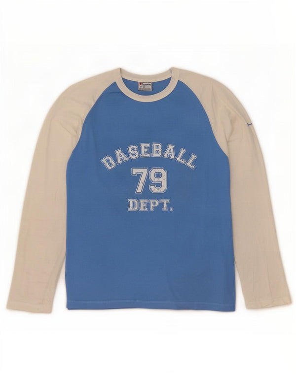 Champion Mens Graphic Top Long Sleeve Large Blue Colourblock Cotton