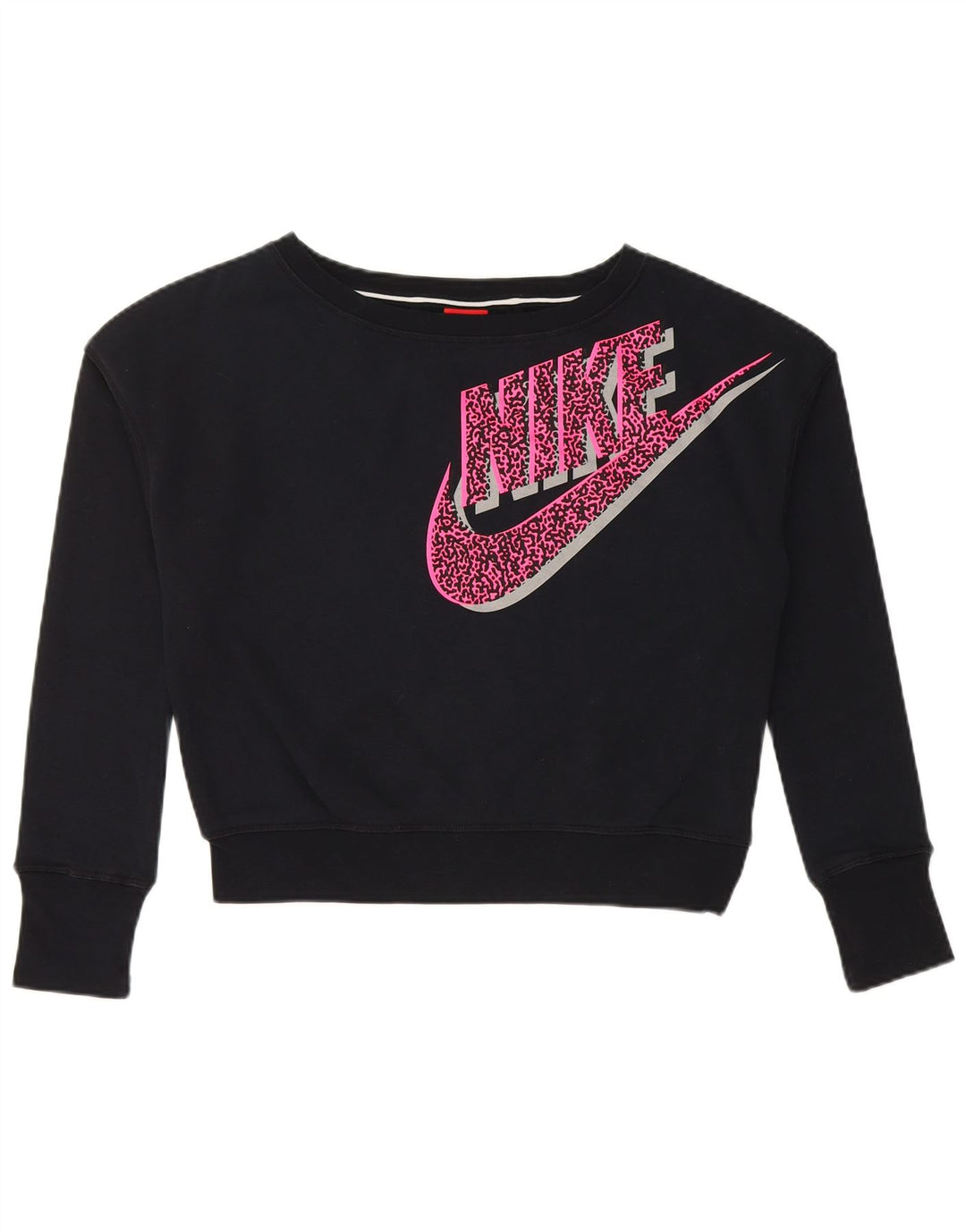 NIKE Girls Crop Graphic Sweatshirt Jumper 13-14 Years XL Black Cotton