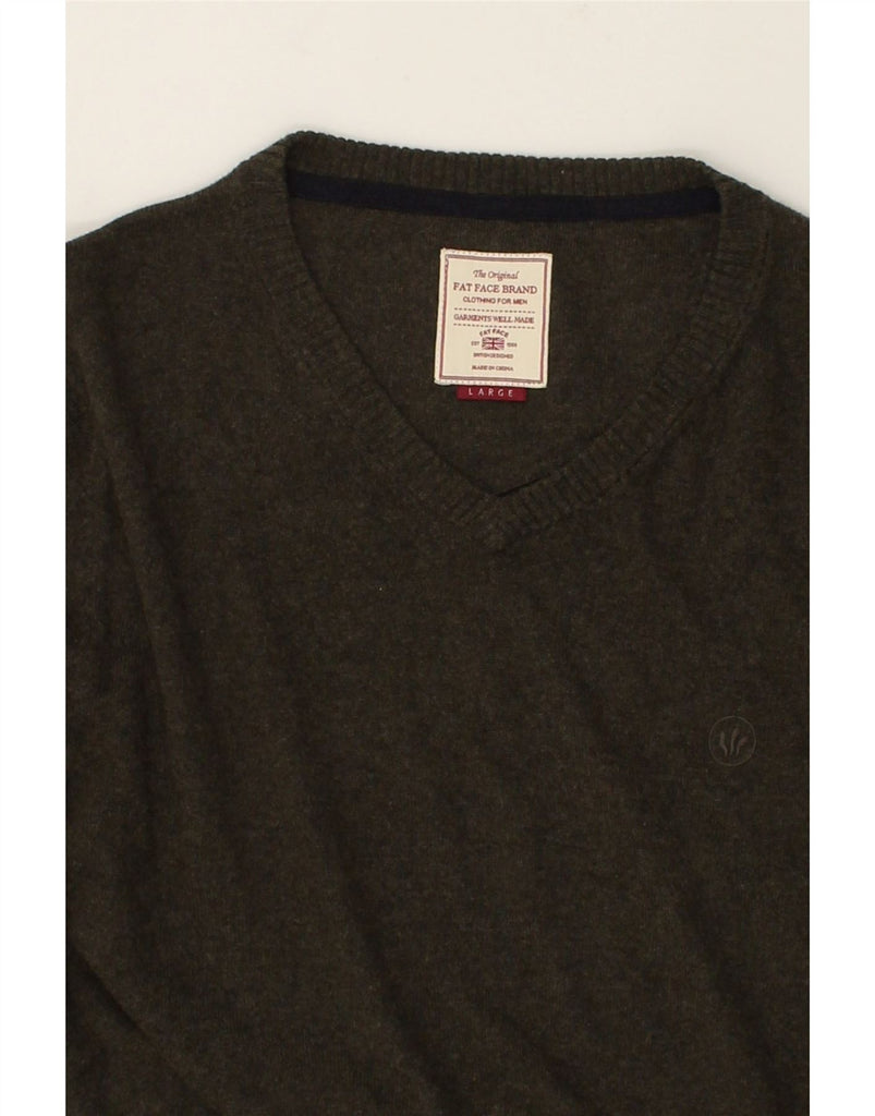 FAT FACE Mens V-Neck Jumper Sweater Medium Khaki Cotton | Vintage Fat Face | Thrift | Second-Hand Fat Face | Used Clothing | Messina Hembry 