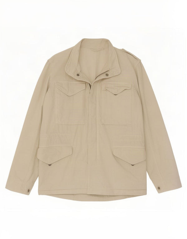 Zara Mens Utility Jacket UK 36 Small Beige Cotton