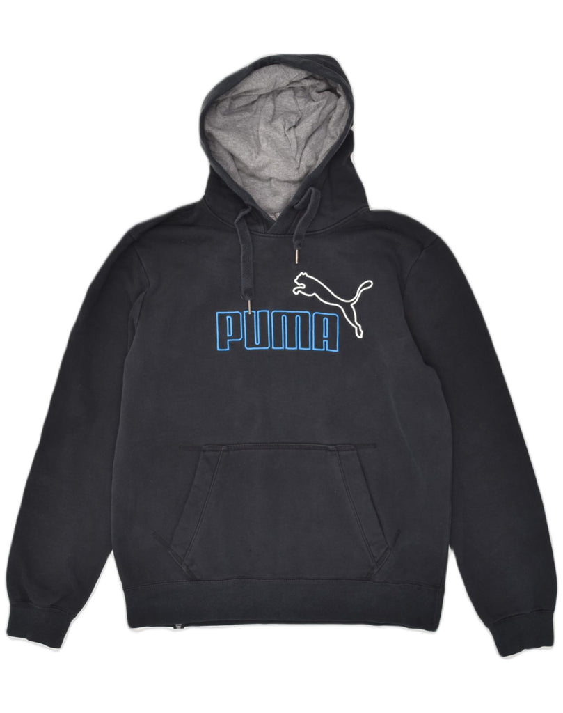 PUMA Mens Graphic Hoodie Jumper Medium Navy Blue Cotton | Vintage Puma | Thrift | Second-Hand Puma | Used Clothing | Messina Hembry 