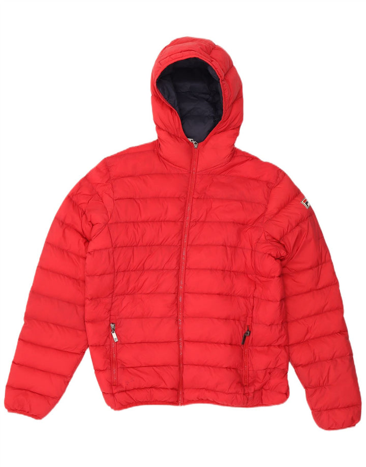 FILA Mens Hooded Padded Jacket UK 38 Medium Red Polyester