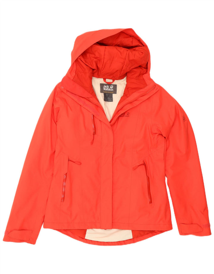 Jack Wolfskin Womens Hooded Oversized Rain Jacket UK 8/10 Small Red
