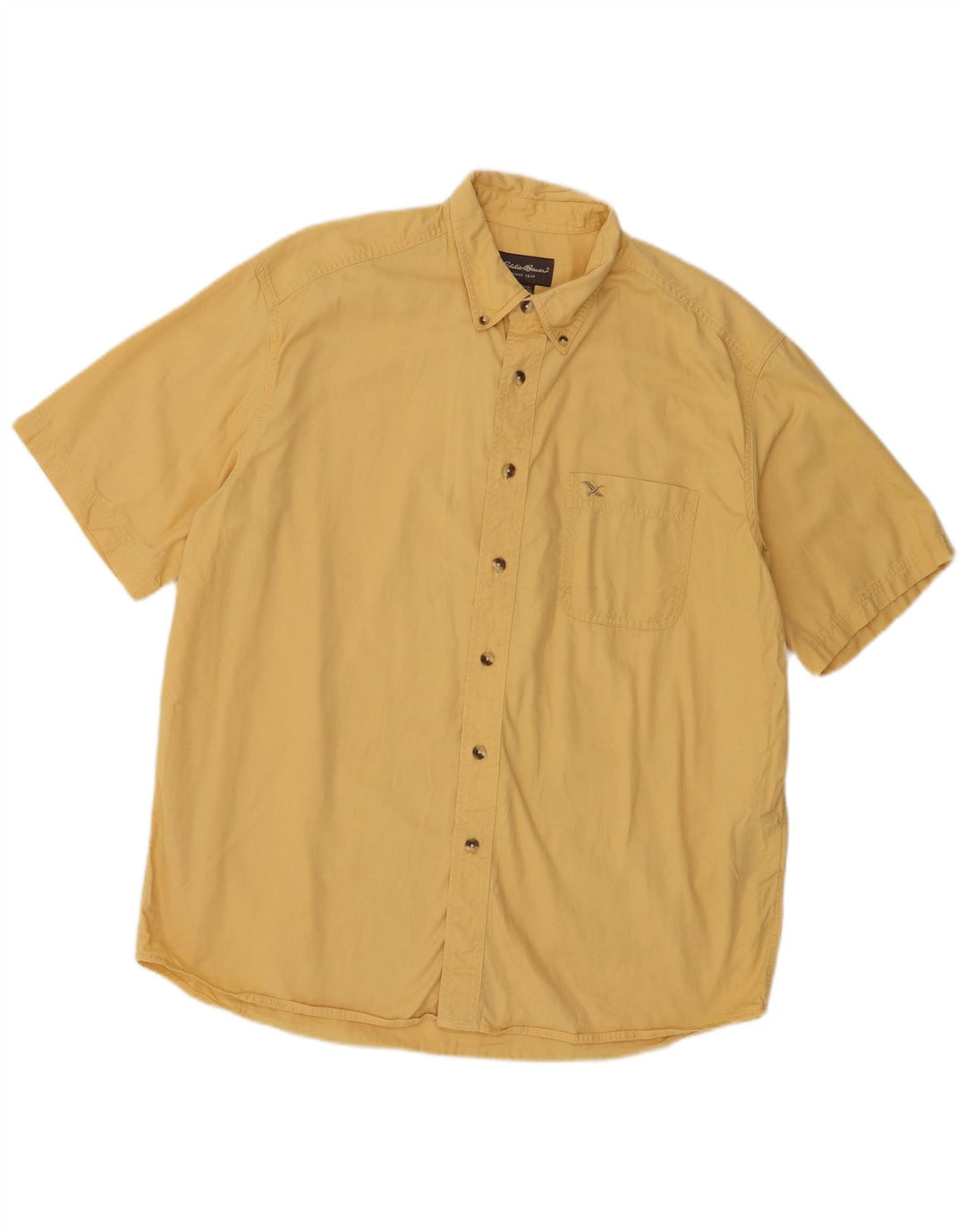 Eddie Bauer Mens Short Sleeve Shirt Large Yellow Cotton