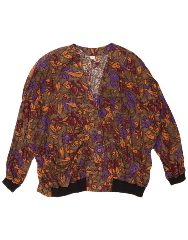 VINTAGE Womens Shirt Blouse UK 20 2XL Brown Floral Viscose