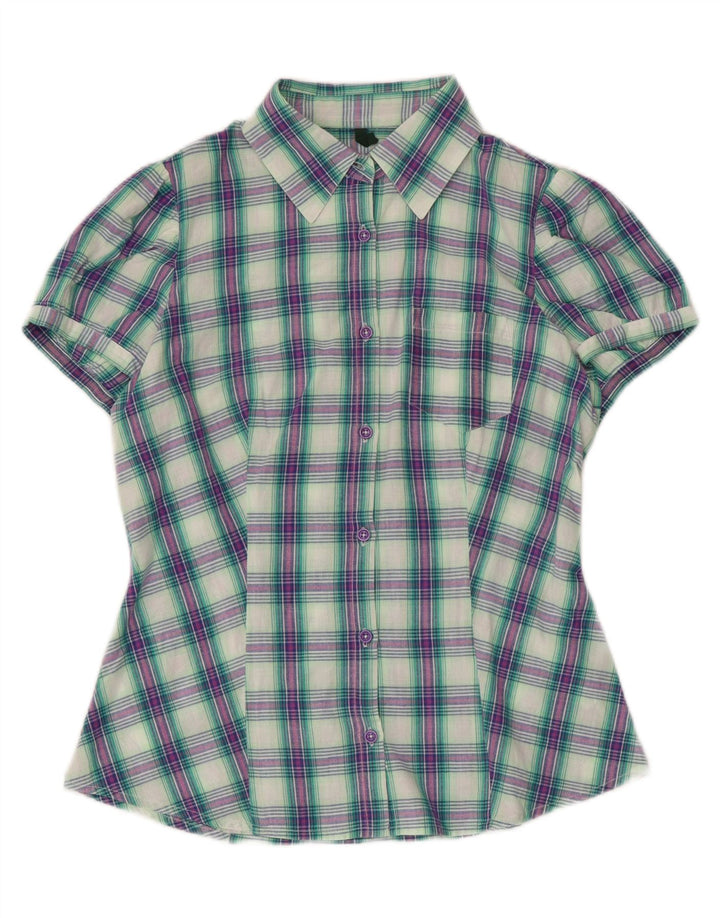 BENETTON Womens Short Sleeve Shirt UK 14 Medium Multicoloured Check Cotton