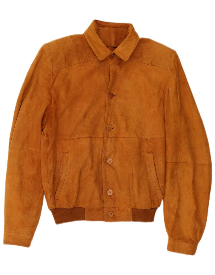Vintage Mens Suede Bomber Jacket IT 46 Small Beige Leather