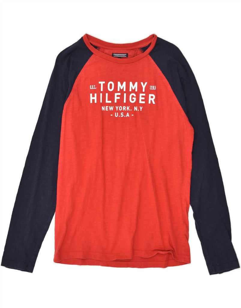 TOMMY HILFIGER Boys Graphic Top Long Sleeve 15-16 Years Red Colourblock | Vintage Tommy Hilfiger | Thrift | Second-Hand Tommy Hilfiger | Used Clothing | Messina Hembry 