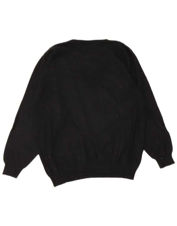 Vintage Womens Graphic Crew Neck Jumper Sweater UK 16 Large Black Angora