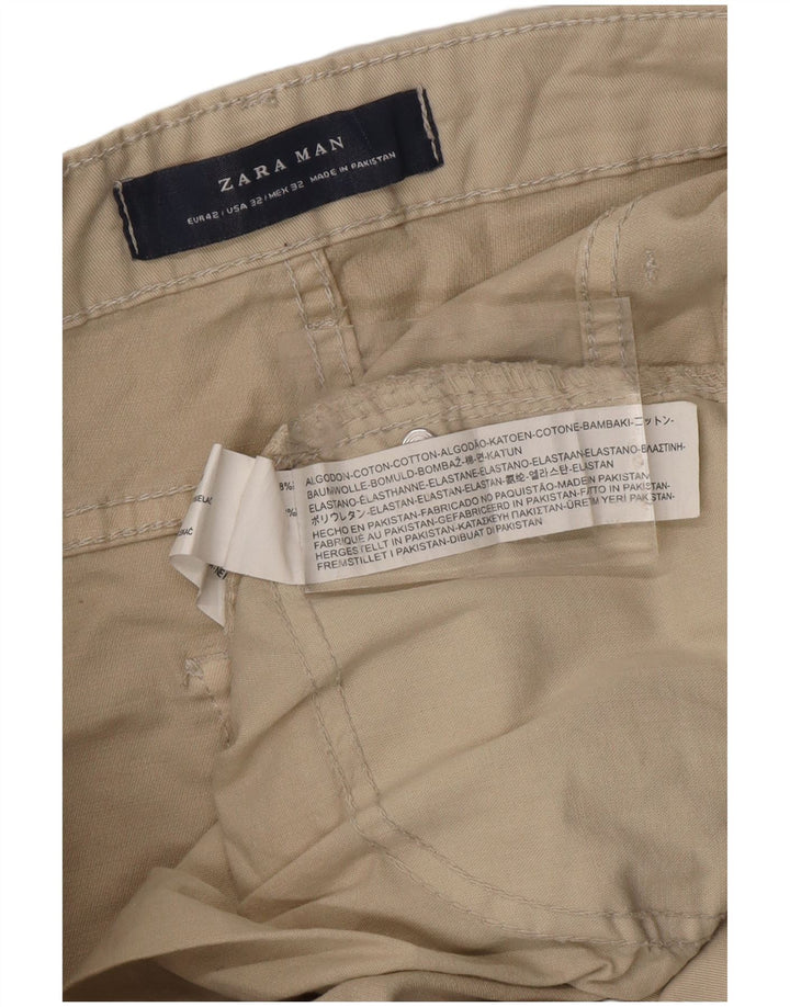 ZARA Mens Slim Casual Trousers EU 42 Large W32 L31 Beige Cotton
