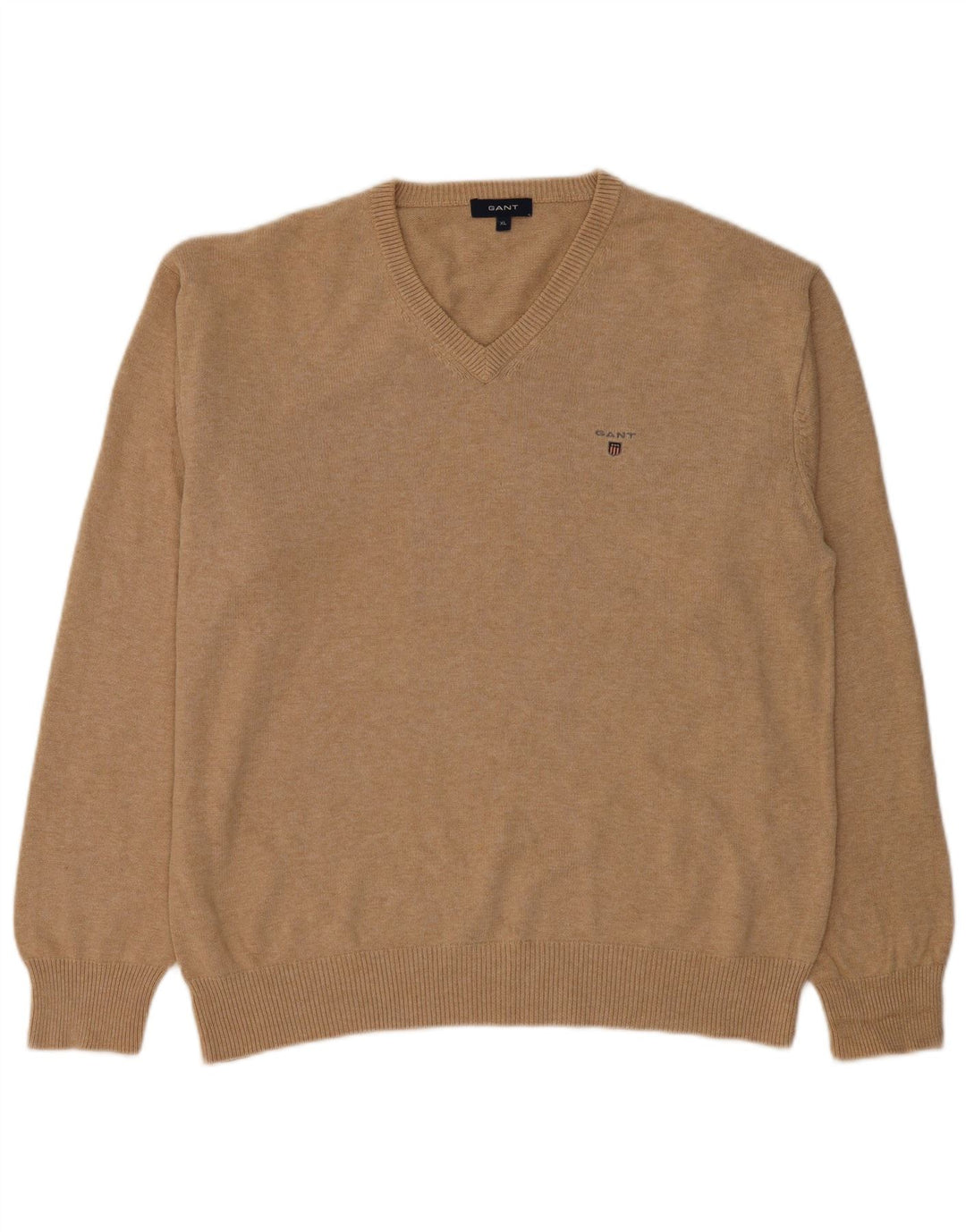 GANT Mens V-Neck Jumper Sweater XL Beige Cotton