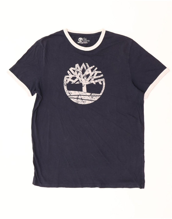 Timberland Mens Regular Fit Graphic T-Shirt Top Large Navy Blue Cotton