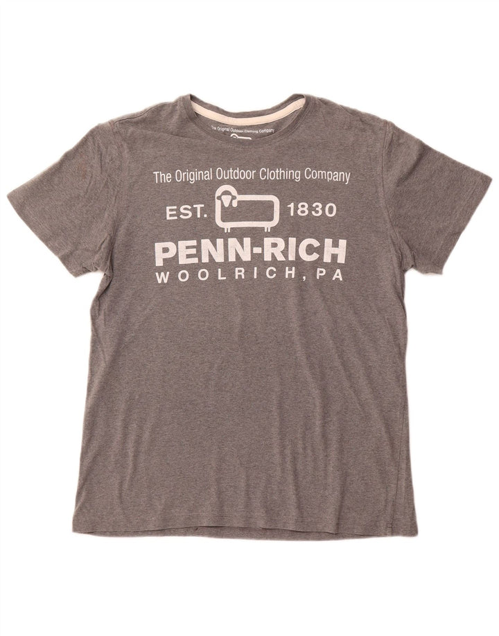 WOOLRICH Womens Penn-Rich Graphic T-Shirt Top UK 14 Large Grey Flecked