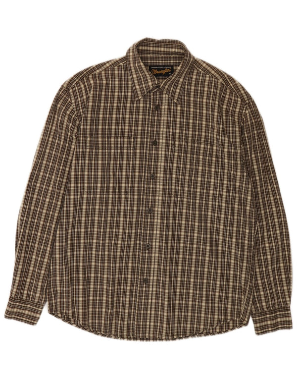 WRANGLER Mens Flannel Shirt Medium Brown Check Cotton