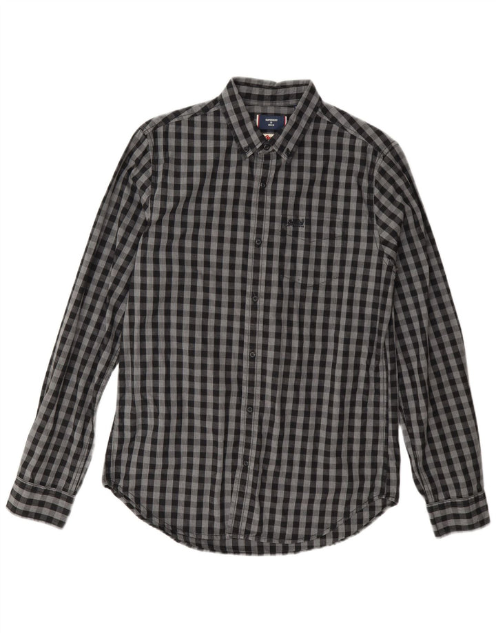 Superdry Mens Osaka Shirt Medium Grey Gingham Cotton
