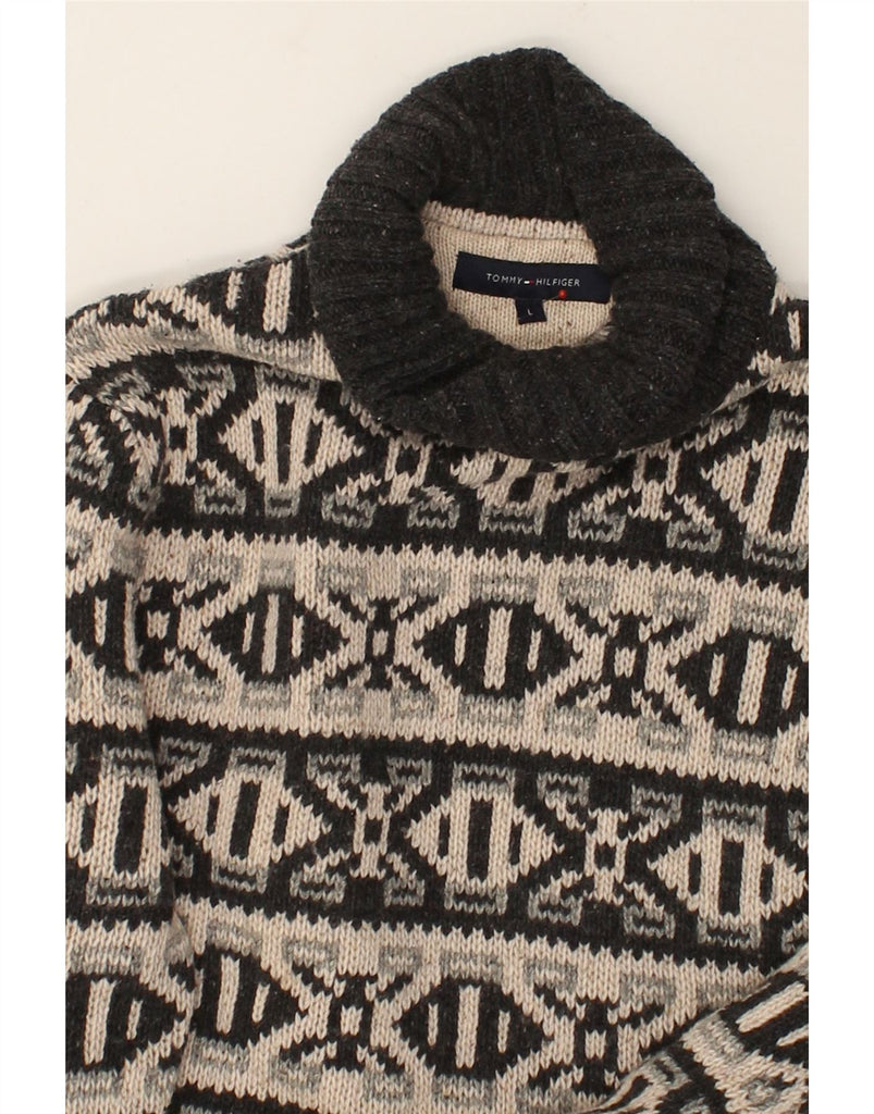 TOMMY HILFIGER Mens Roll Neck Jumper Sweater Large Black Fair Isle | Vintage Tommy Hilfiger | Thrift | Second-Hand Tommy Hilfiger | Used Clothing | Messina Hembry 