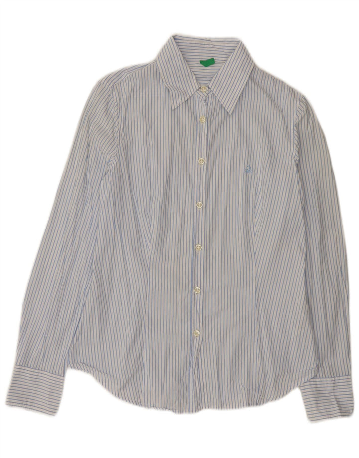 Benetton Womens Shirt UK 12 Medium White Pinstripe Cotton