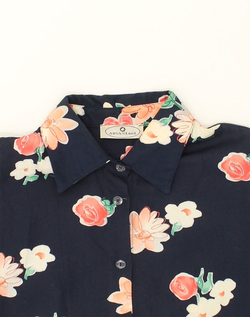 VINTAGE Womens Short Sleeve Shirt IT 46 Large Navy Blue Floral Cotton | Vintage Vintage | Thrift | Second-Hand Vintage | Used Clothing | Messina Hembry 