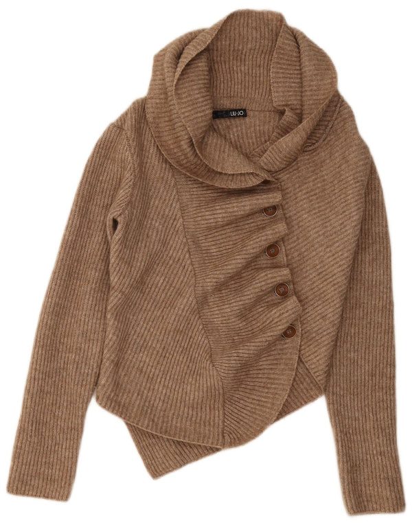 Liu Jo Womens Asymmetric Cardigan Sweater IT 40 Small Brown Acrylic