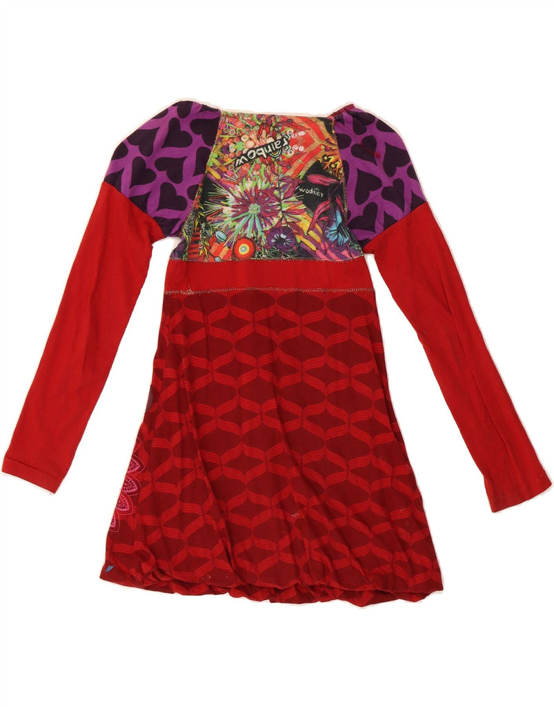 DESIGUAL Girls Graphic Long Sleeve A-Line Dress 7-8 Years Red Floral Vintage Desigual and Second-Hand Desigual from Messina Hembry 