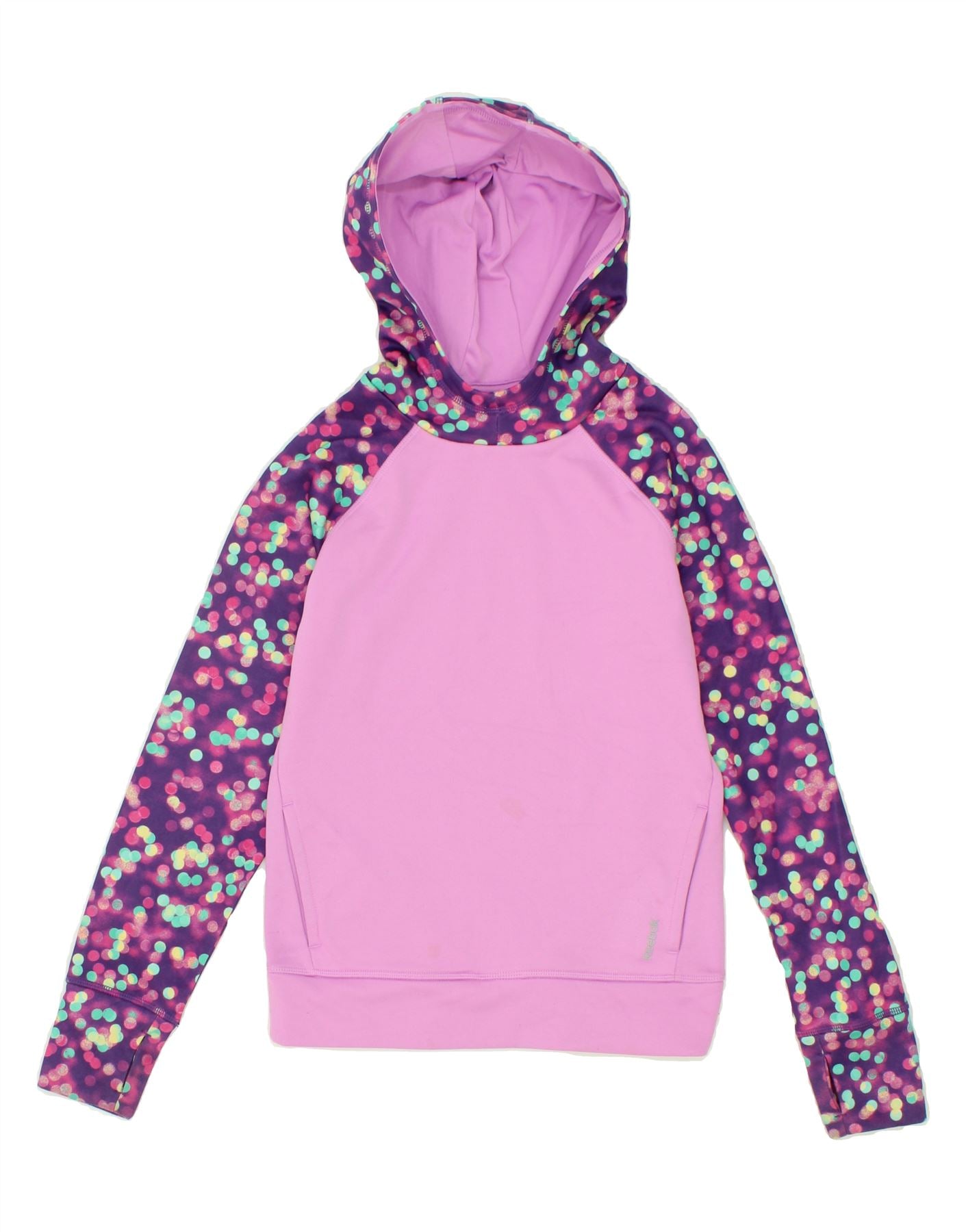 REEBOK Girls Hoodie Jumper 7-8 Years Medium Pink Polka Dot
