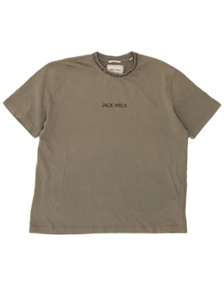 Jack Wills Mens Relaxed Fit T-Shirt Top Medium Khaki Cotton