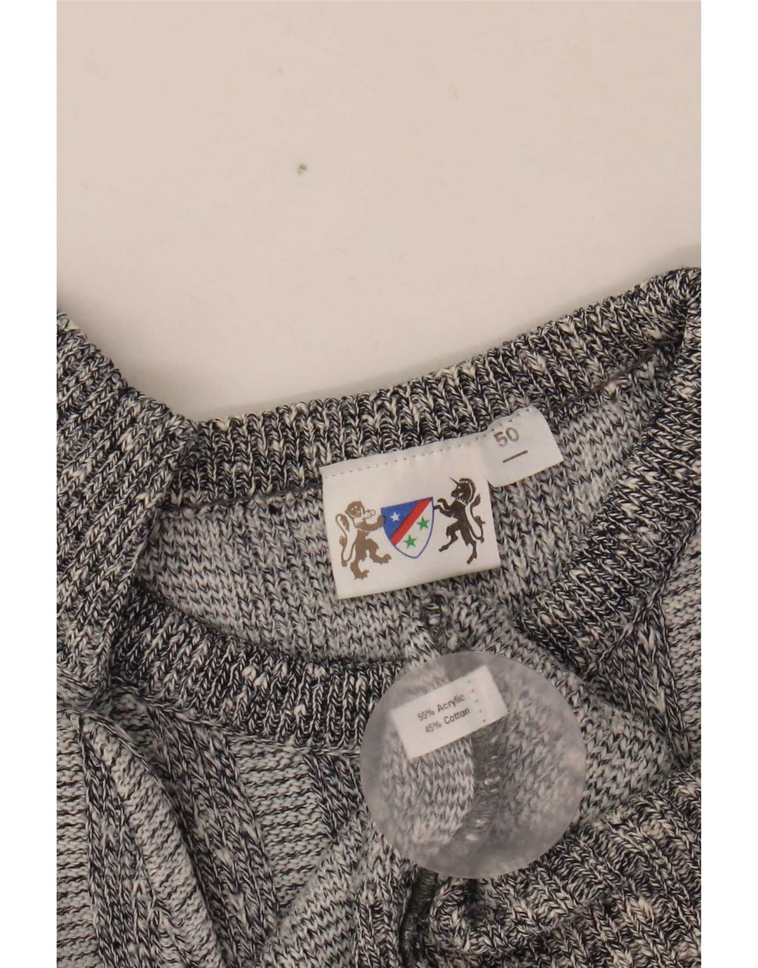 Vintage Mens Crew Neck Jumper Sweater IT 50 Medium Grey Geometric Acrylic