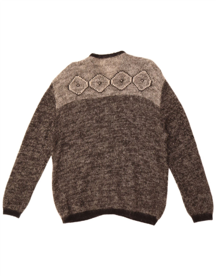 Vintage Womens Oversized Cardigan Sweater IT 48 XL Grey Fair Isle Mohair
