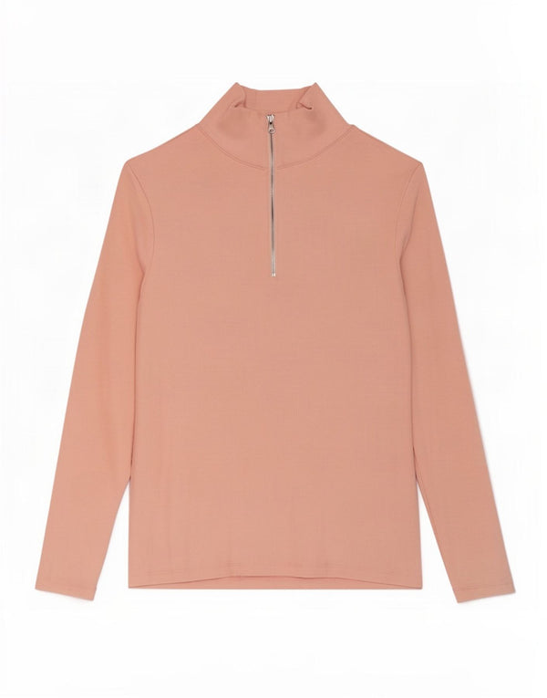 Marks & Spencer Womens Zip Neck Top Long Sleeve UK 18 XL Pink Cotton