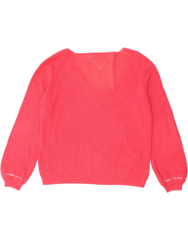 TOMMY HILFIGER Womens Oversized V-Neck Jumper Sweater UK 14 Medium Pink | Vintage Tommy Hilfiger | Thrift | Second-Hand Tommy Hilfiger | Used Clothing | Messina Hembry 