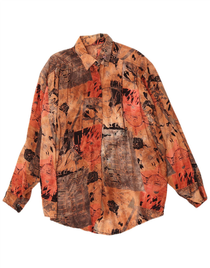 Vintage Womens Abstract Pattern Shirt EU 44 XL Brown Rayon