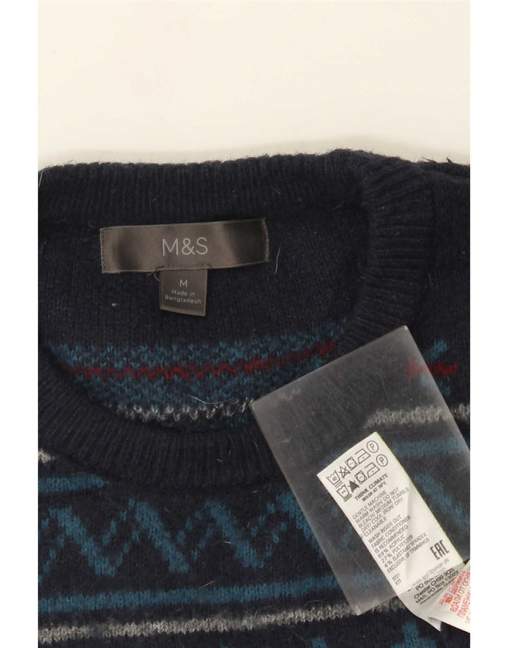 Marks & Spencer Mens Crew Neck Jumper Sweater Medium Navy Blue Fair Isle