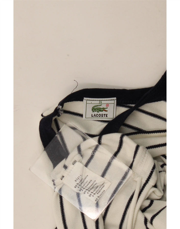 Lacoste Womens Vest Top Size 36 Small Off White Striped Cotton