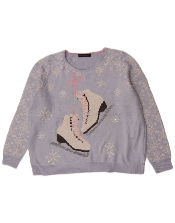 Marks & Spencer Womens Graphic Crew Neck Jumper Sweater UK 16 Large Blue