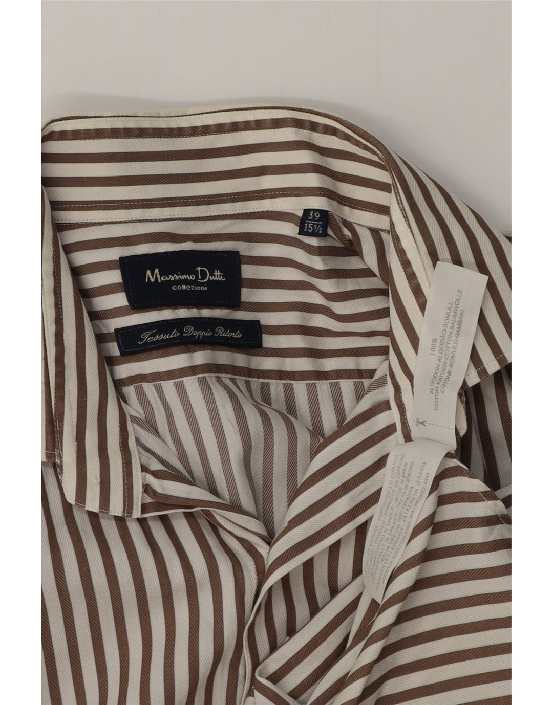 MASSIMO DUTTI Mens Shirt Size 39 15 1/2 Medium Brown Pinstripe Cotton