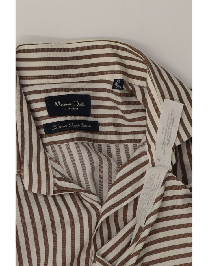 MASSIMO DUTTI Mens Shirt Size 39 15 1/2 Medium Brown Pinstripe Cotton
