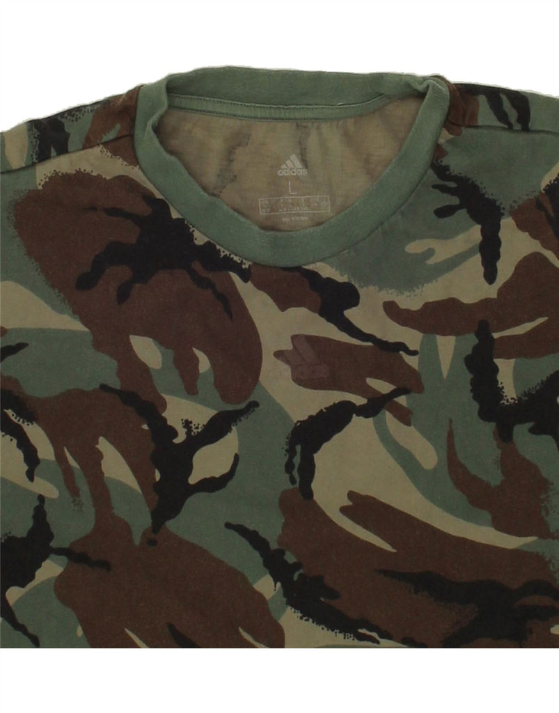 ADIDAS Womens T-Shirt Top UK 14 Large Khaki Camouflage Cotton | Vintage Adidas | Thrift | Second-Hand Adidas | Used Clothing | Messina Hembry 