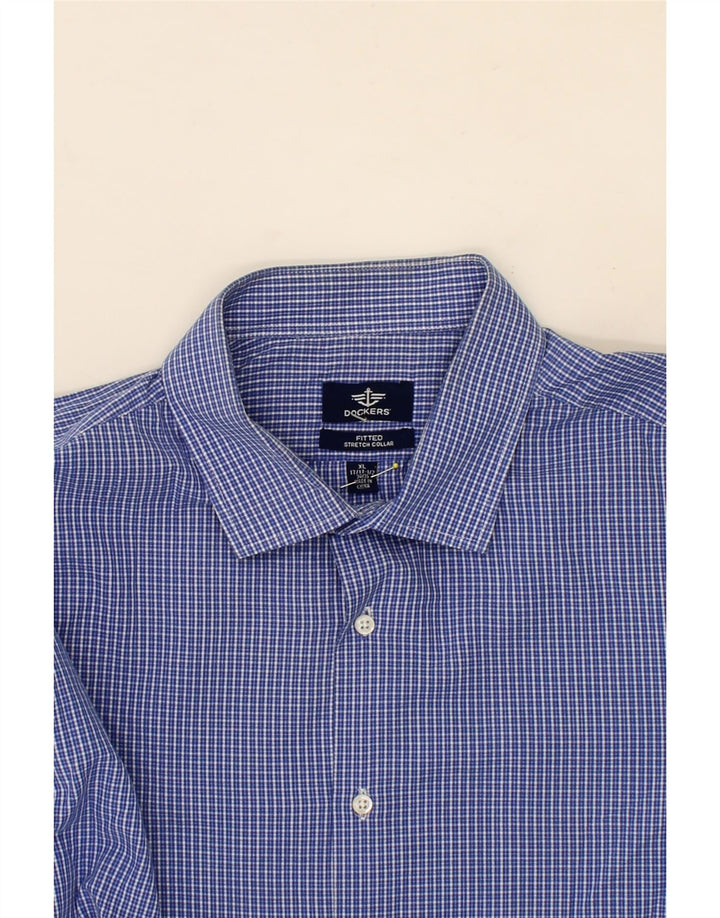DOCKERS Mens Stretch Fitted Shirt Size 17 17 1/2 XL Blue Check Cotton Vintage Dockers and Second-Hand Dockers from Messina Hembry 