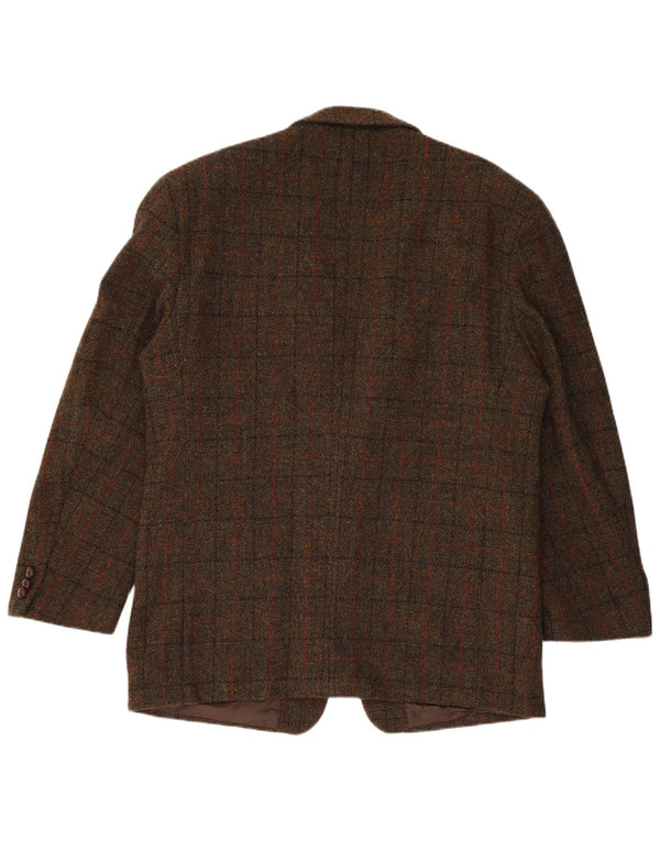 HARRIS TWEED Mens 2 Button Blazer Jacket IT 54 2XL Brown Check New Wool