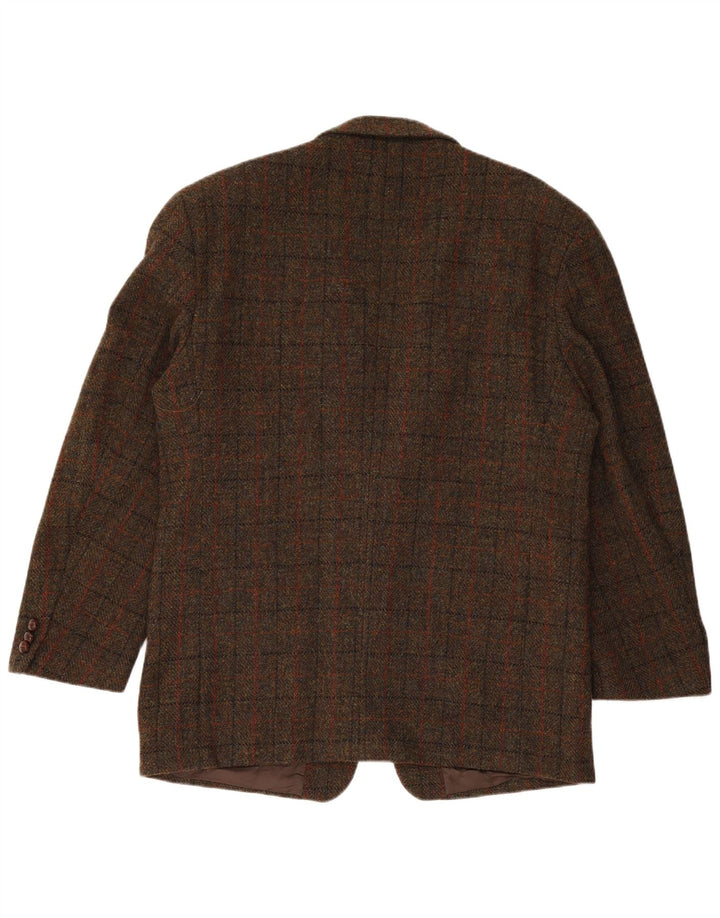 HARRIS TWEED Mens 2 Button Blazer Jacket IT 54 2XL Brown Check New Wool