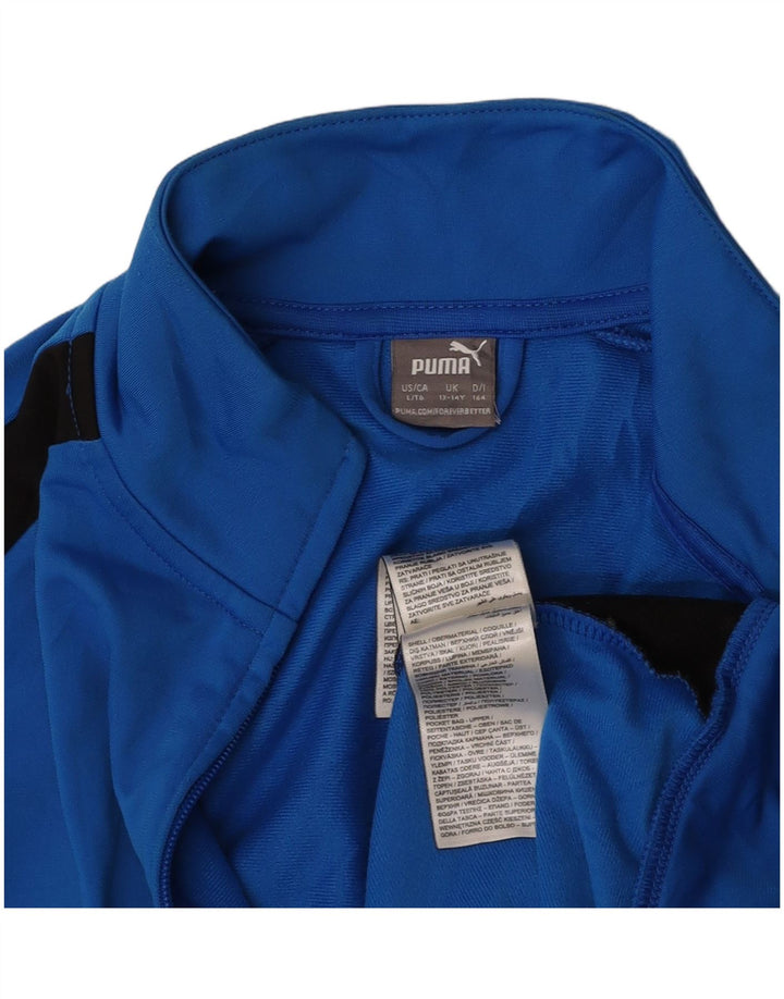 PUMA Boys Graphic Tracksuit Top Jacket 13-14 Years Blue Colourblock