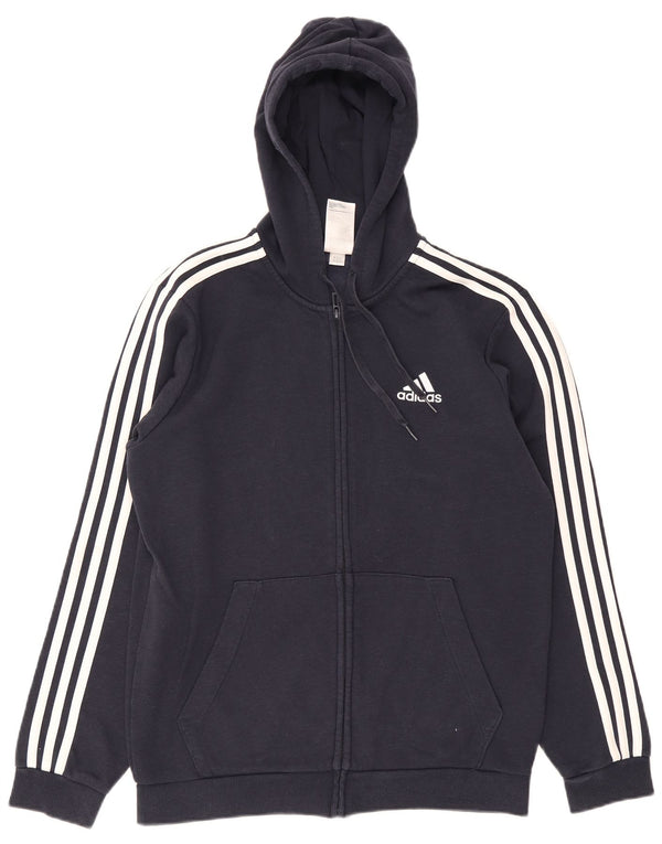 Adidas Mens Zip Hoodie Sweater Medium Navy Blue Cotton