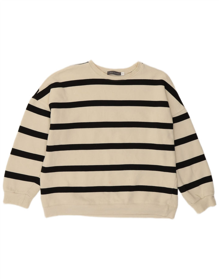 MINT VELVET Womens Sweatshirt Jumper UK 14 Medium White Striped Cotton