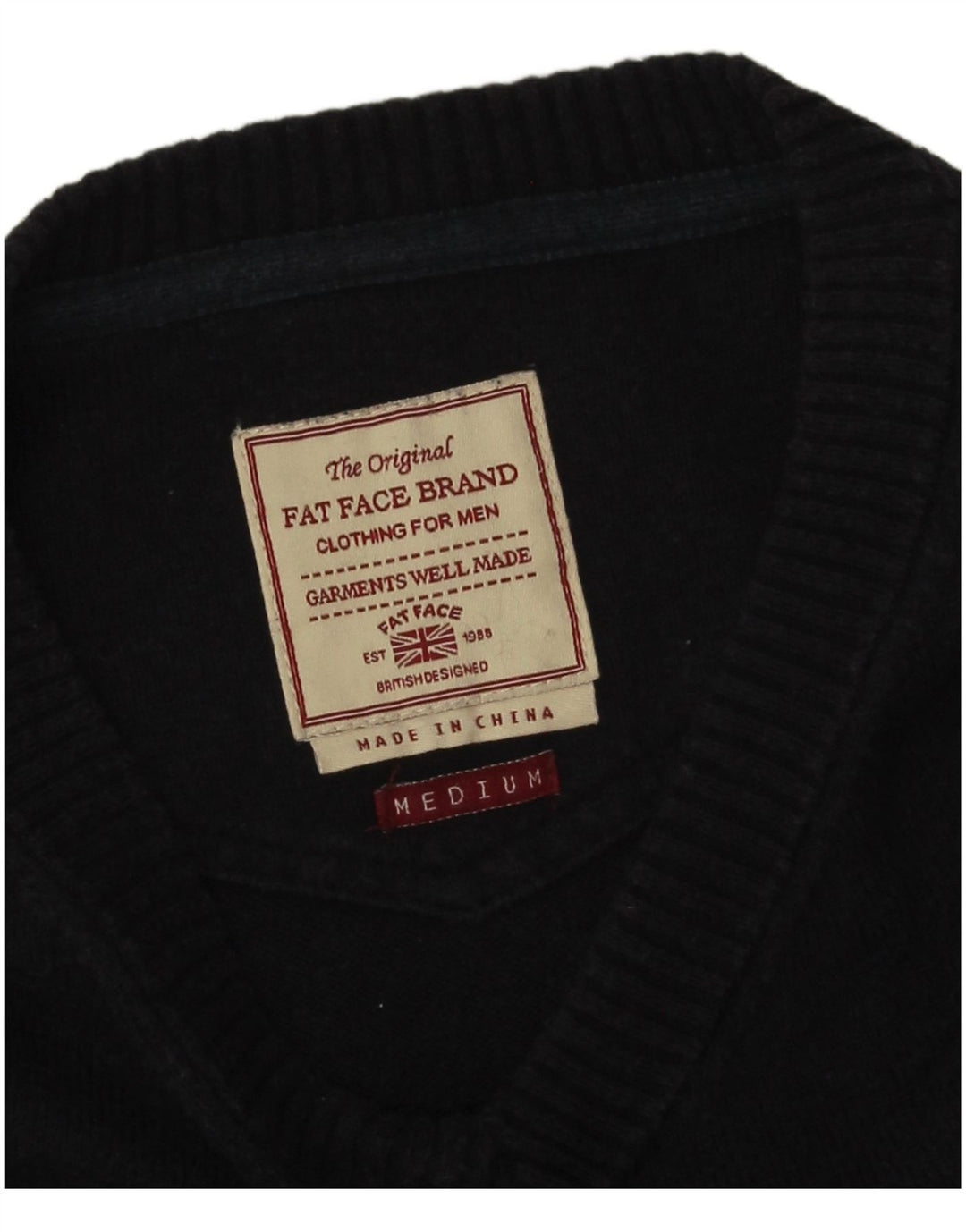 Fat Face Mens V-Neck Jumper Sweater Medium Navy Blue Cotton