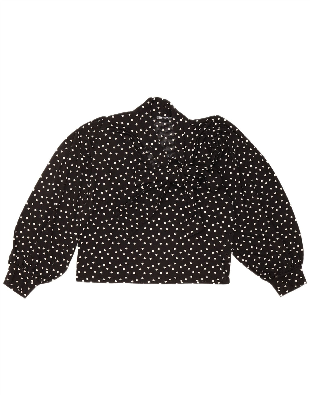 ZARA Womens Oversized Crop Blouse Top UK 10 Small Black Polka Dot