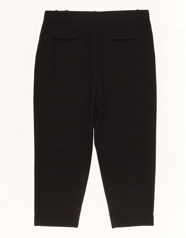 Zara Womens High Waist Loose Fit Capri Trousers UK 18 XL W32 L24 Black
