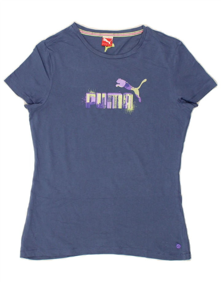 PUMA Womens Graphic T-Shirt Top UK 12 Medium Blue Cotton Vintage Puma and Second-Hand Puma from Messina Hembry 
