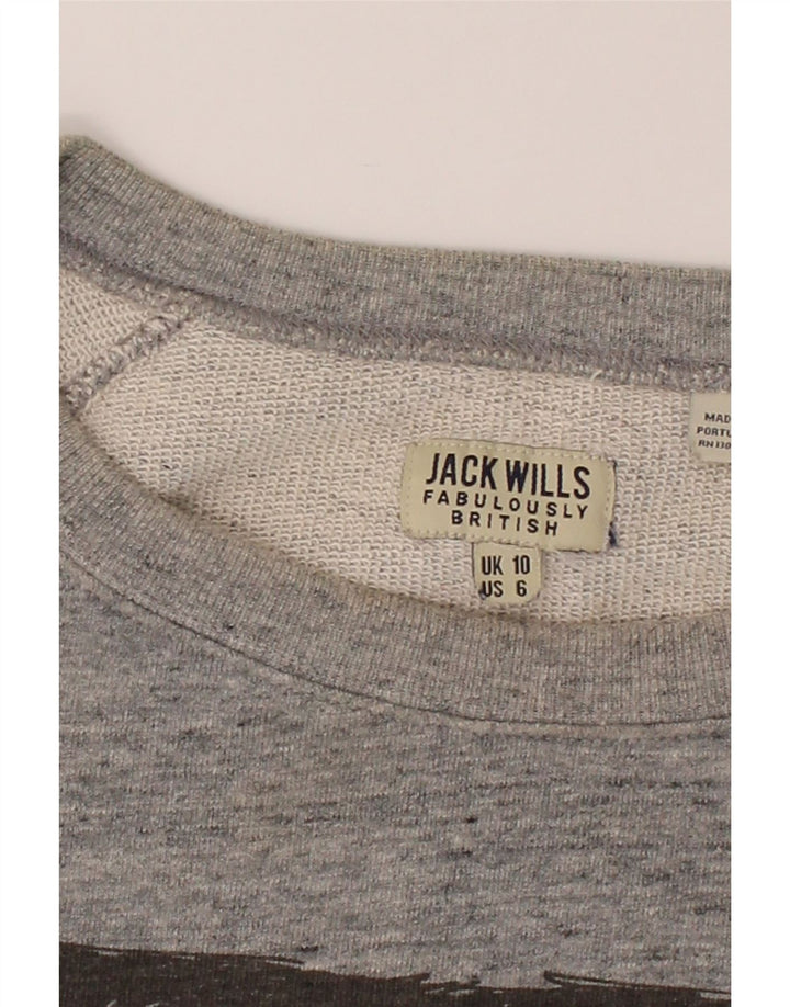 JACK WILLS Womens Oversized Graphic Sweatshirt Jumper UK 10 Small Grey Vintage Jack Wills and Second-Hand Jack Wills from Messina Hembry 