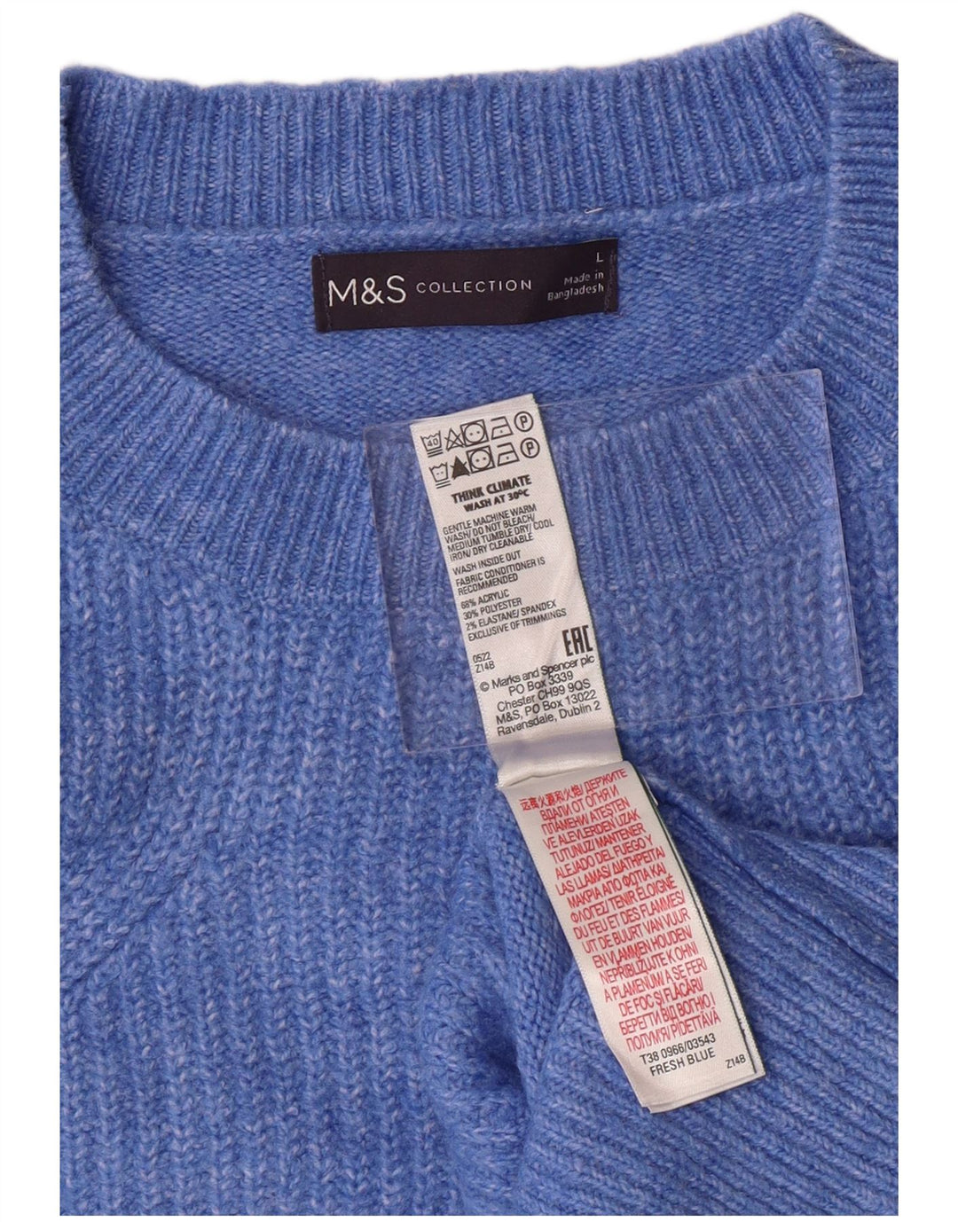 MARKS & SPENCER Womens Crew Neck Jumper Sweater UK 16 Large Blue Acrylic